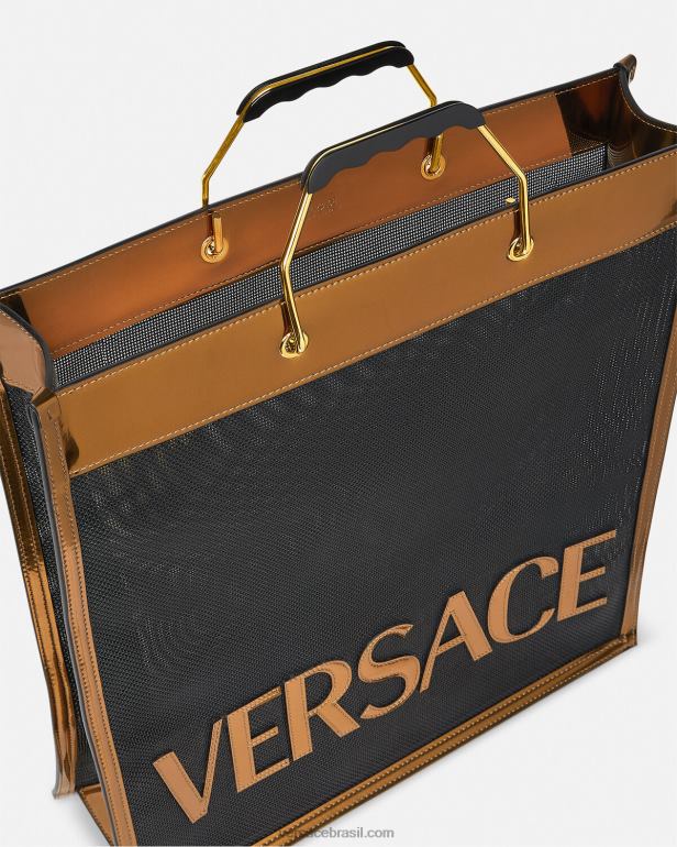 bolsas P2TX1509 Versace bolsa tote alta shopper preto e caramelo homens