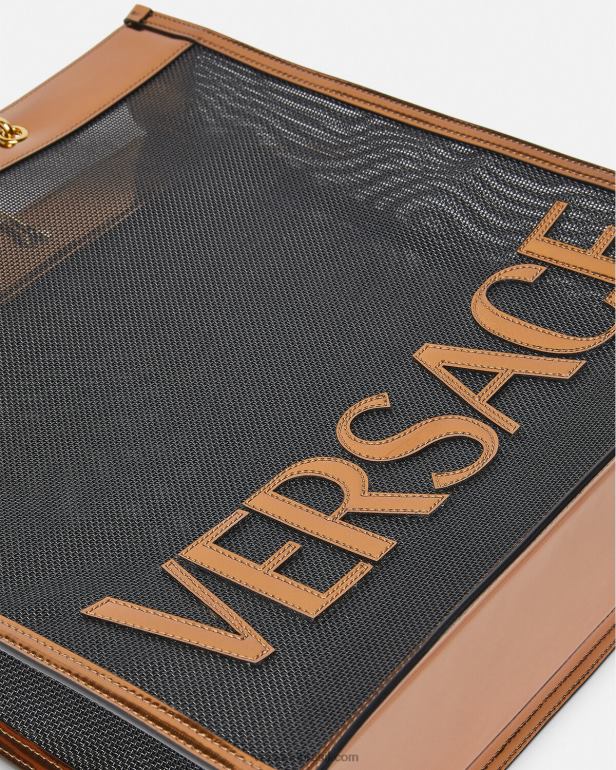 bolsas P2TX1509 Versace bolsa tote alta shopper preto e caramelo homens