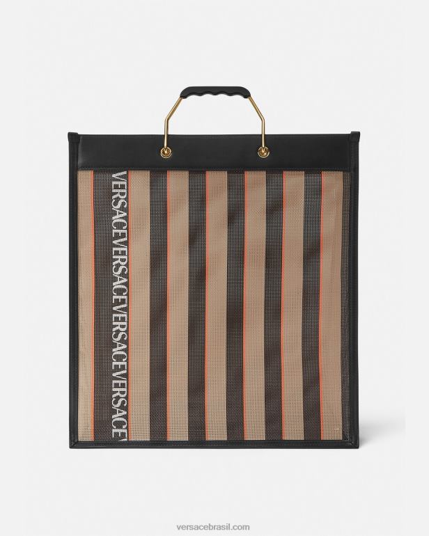 bolsas P2TX1510 Versace sacola de compras listrada preto e bege homens