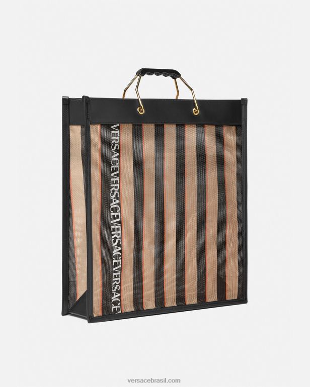 bolsas P2TX1510 Versace sacola de compras listrada preto e bege homens