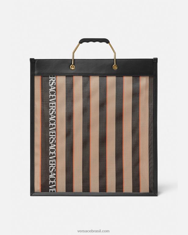 bolsas P2TX1510 Versace sacola de compras listrada preto e bege homens