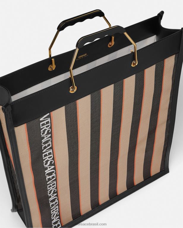 bolsas P2TX1510 Versace sacola de compras listrada preto e bege homens