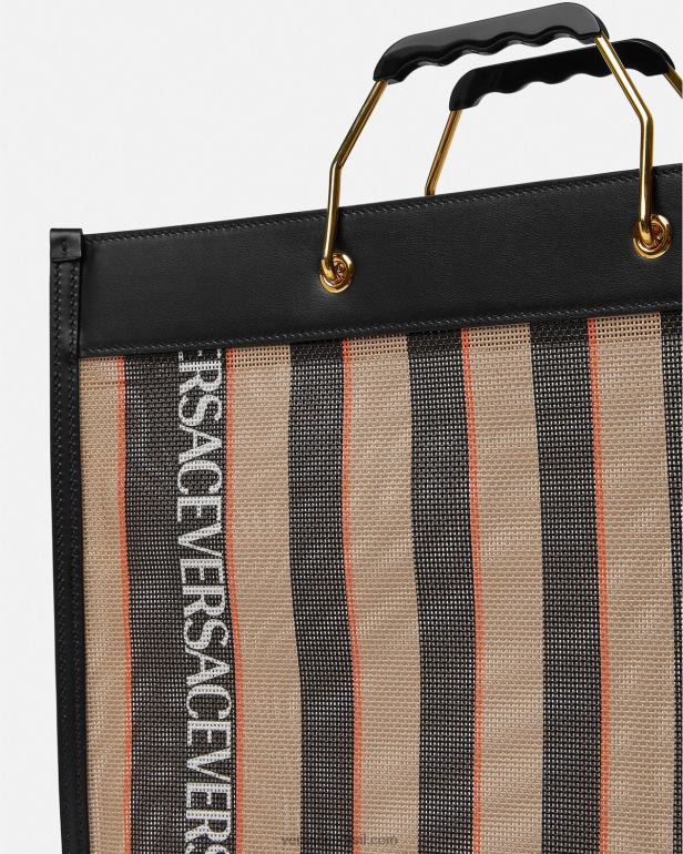 bolsas P2TX1510 Versace sacola de compras listrada preto e bege homens