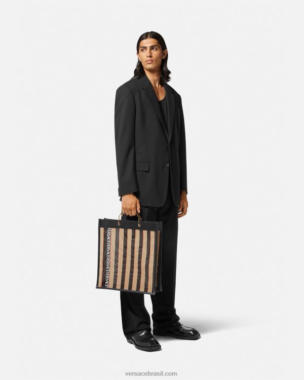 bolsas P2TX1510 Versace sacola de compras listrada preto e bege homens