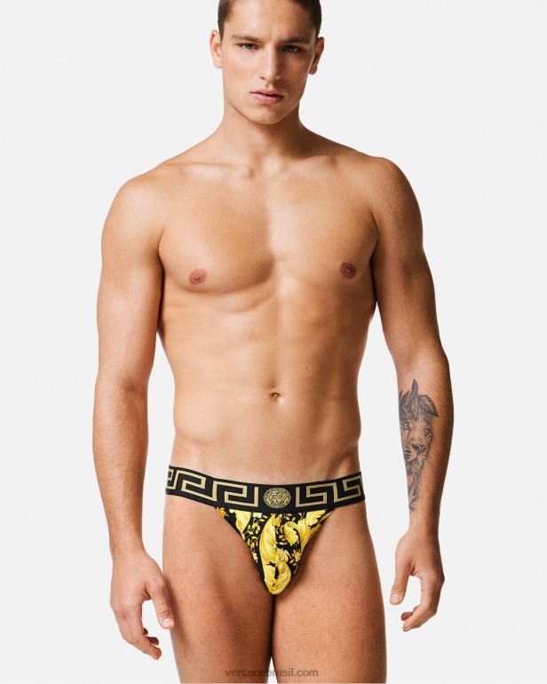 roupas íntimas e moda praia P2TX1768 Versace jockstrap barroco preto homens