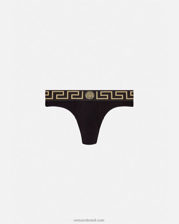 roupas íntimas e moda praia P2TX1770 Versace tanga fronteiriça greca preto homens