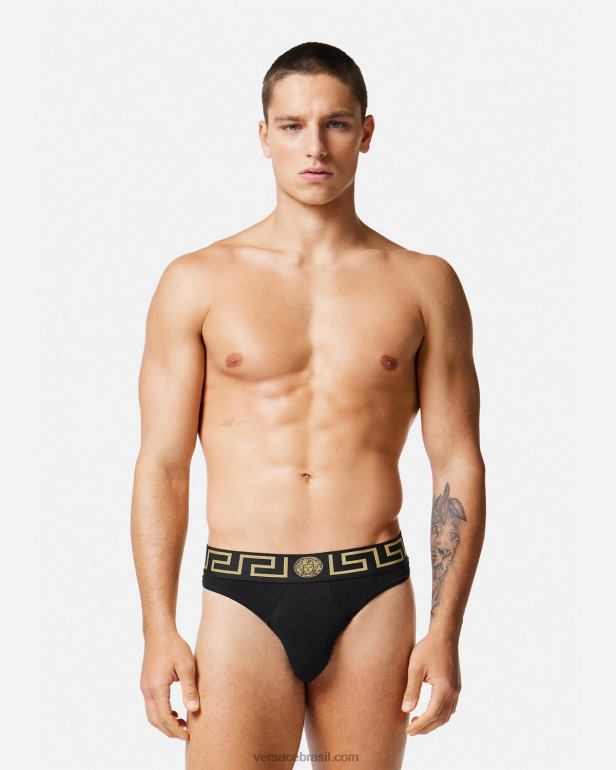 roupas íntimas e moda praia P2TX1770 Versace tanga fronteiriça greca preto homens