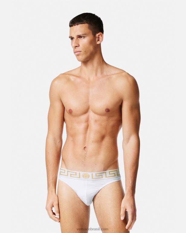 roupas íntimas e moda praia P2TX1772 Versace tanga fronteiriça greca ouro Branco homens