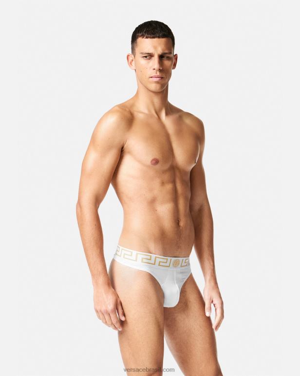 roupas íntimas e moda praia P2TX1772 Versace tanga fronteiriça greca ouro Branco homens