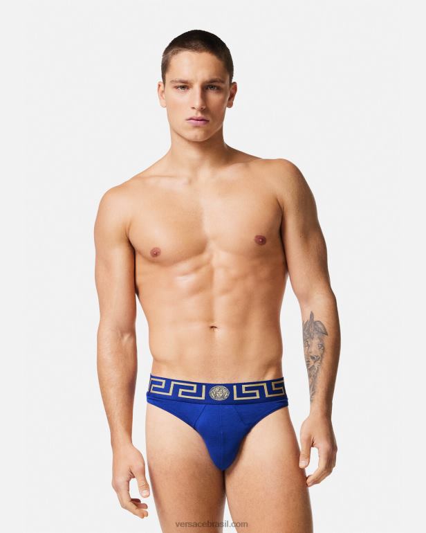 roupas íntimas e moda praia P2TX1773 Versace tanga fronteiriça greca azul homens