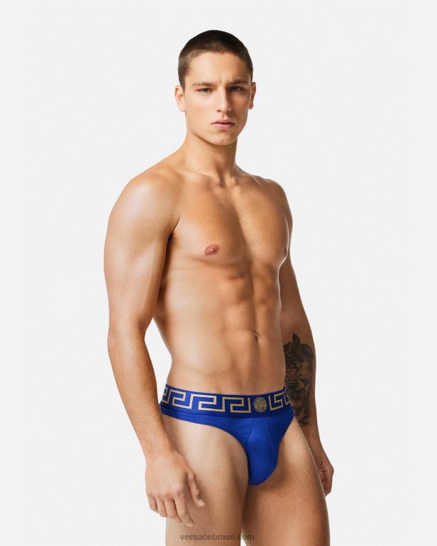 roupas íntimas e moda praia P2TX1773 Versace tanga fronteiriça greca azul homens