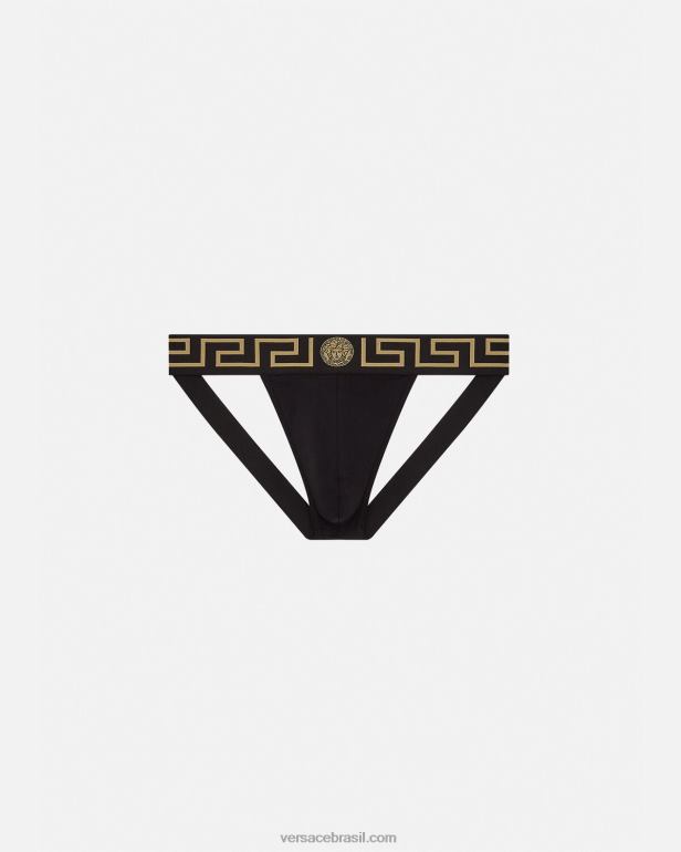 roupas íntimas e moda praia P2TX1774 Versace greca border jockstrap preto homens