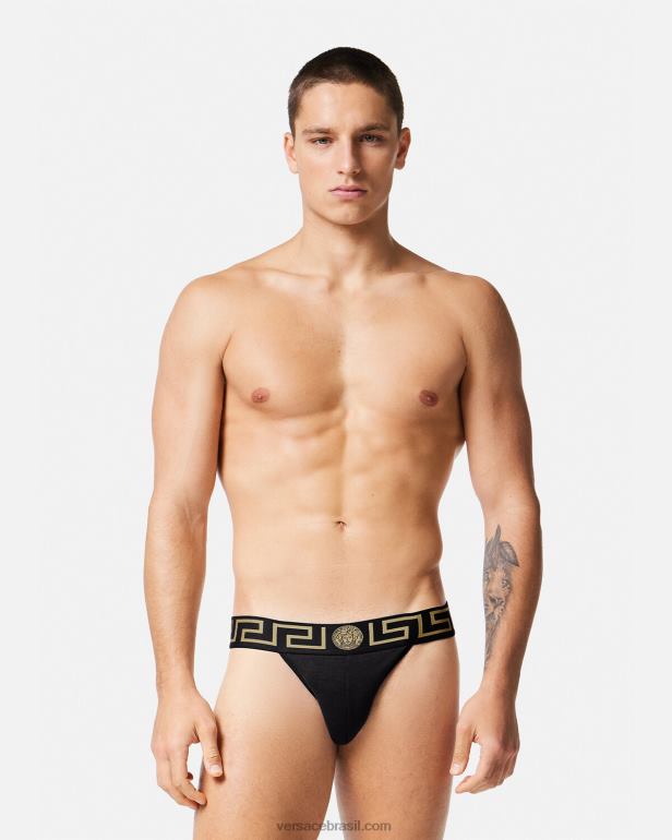 roupas íntimas e moda praia P2TX1774 Versace greca border jockstrap preto homens
