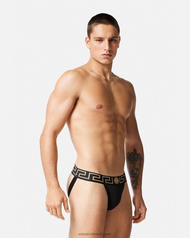 roupas íntimas e moda praia P2TX1774 Versace greca border jockstrap preto homens