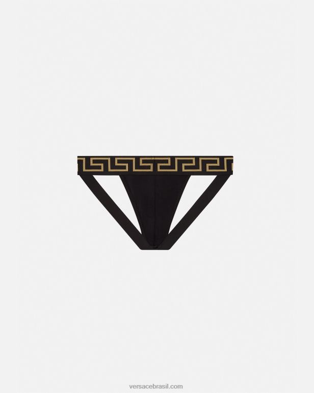 roupas íntimas e moda praia P2TX1774 Versace greca border jockstrap preto homens