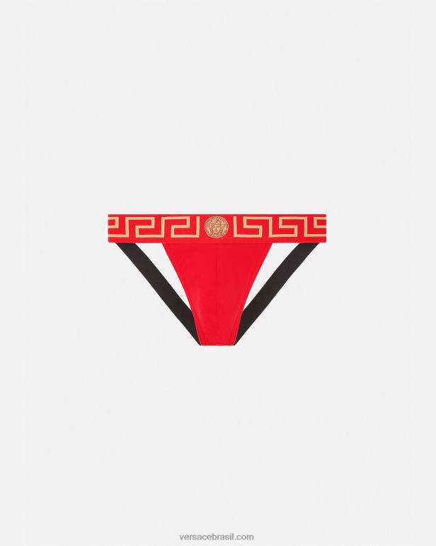 roupas íntimas e moda praia P2TX1775 Versace greca border jockstrap vermelho homens