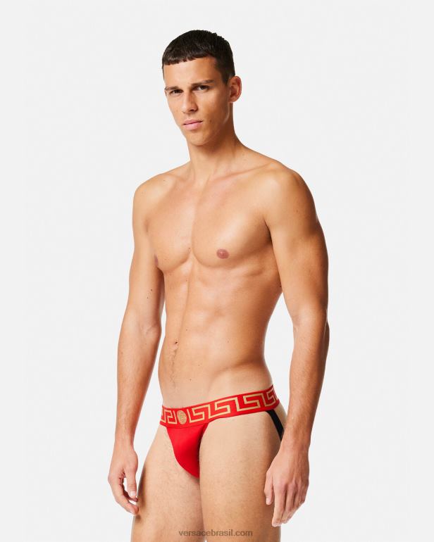 roupas íntimas e moda praia P2TX1775 Versace greca border jockstrap vermelho homens