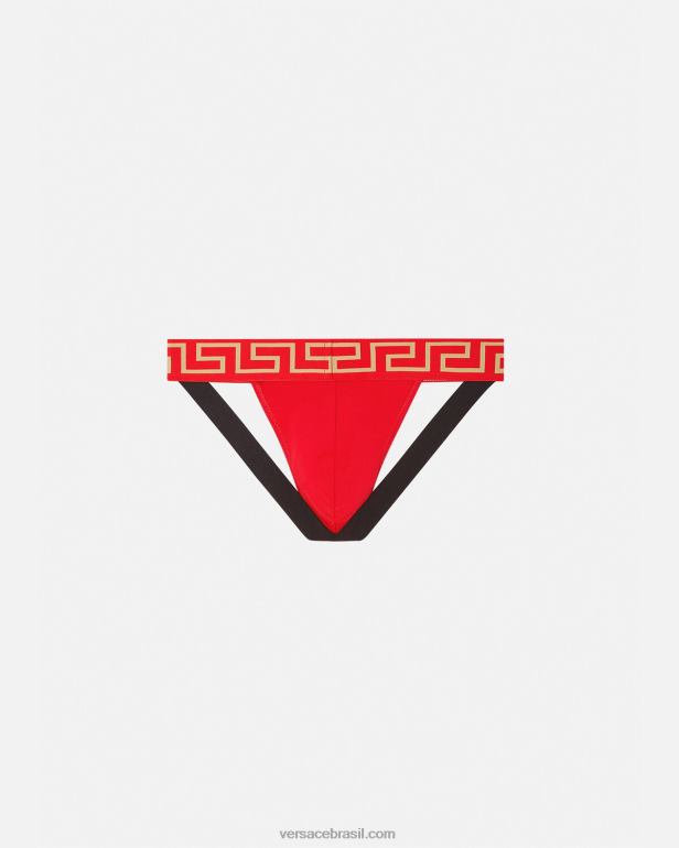 roupas íntimas e moda praia P2TX1775 Versace greca border jockstrap vermelho homens