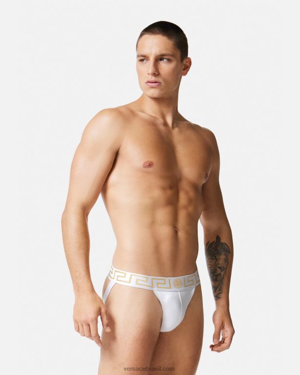 roupas íntimas e moda praia P2TX1776 Versace greca border jockstrap ouro Branco homens