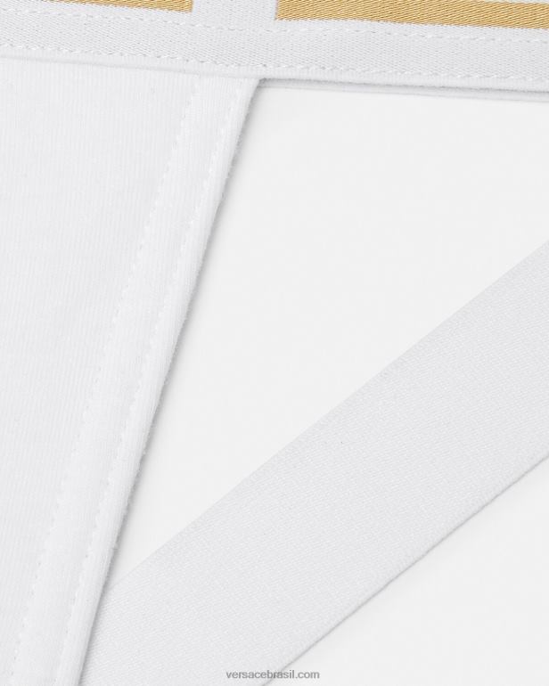 roupas íntimas e moda praia P2TX1776 Versace greca border jockstrap ouro Branco homens