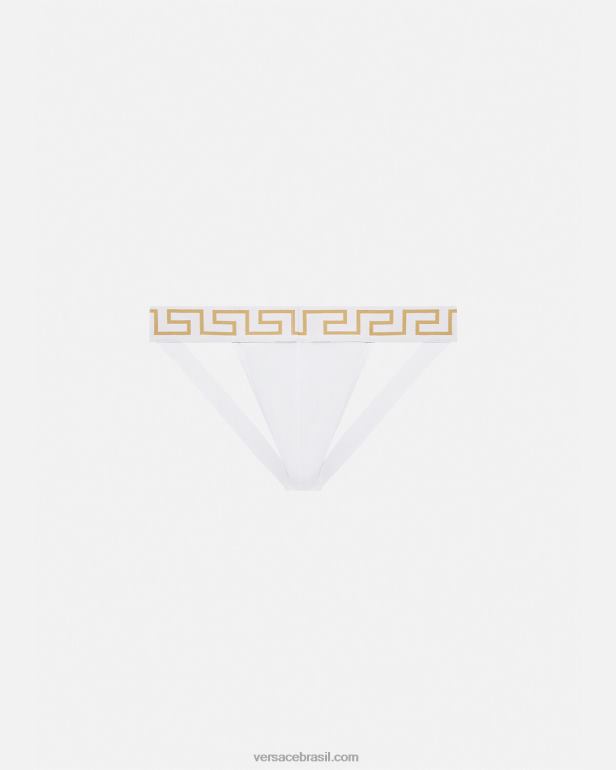 roupas íntimas e moda praia P2TX1776 Versace greca border jockstrap ouro Branco homens