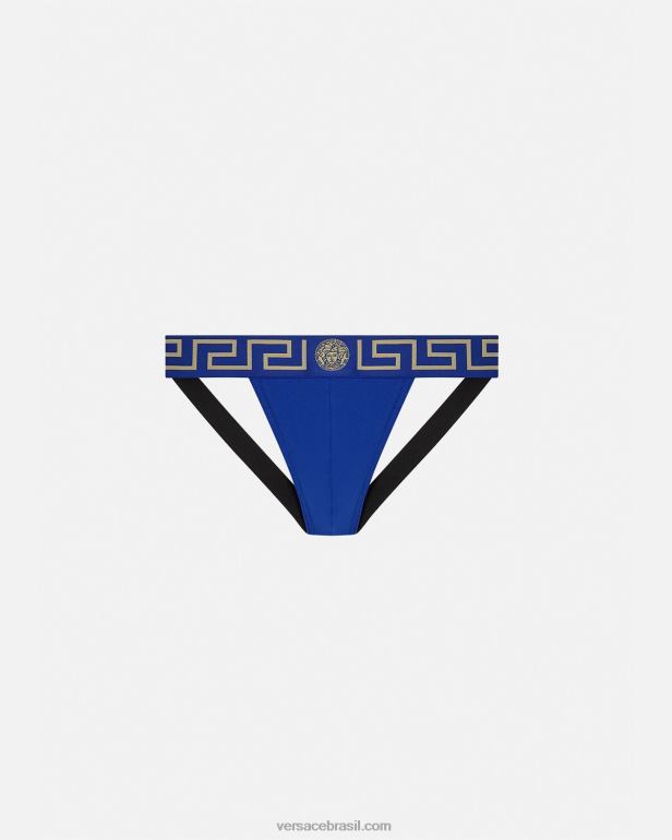 roupas íntimas e moda praia P2TX1777 Versace greca border jockstrap azul homens