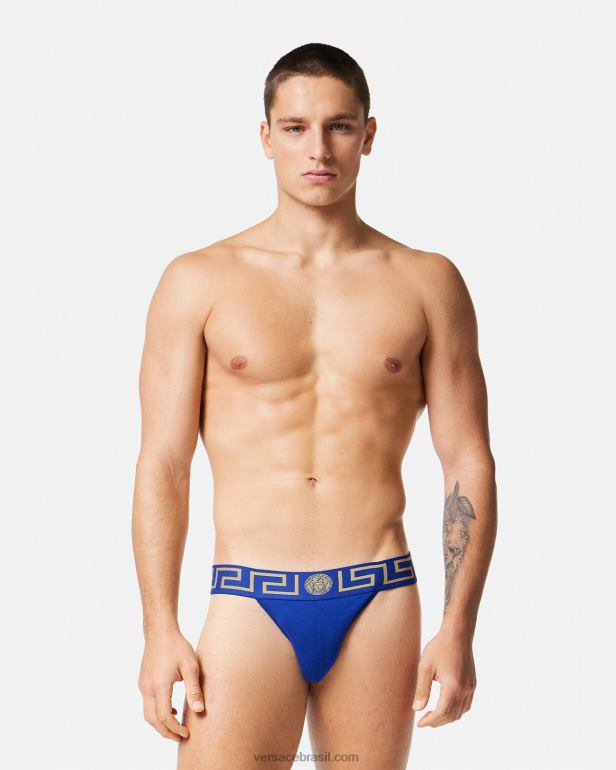 roupas íntimas e moda praia P2TX1777 Versace greca border jockstrap azul homens