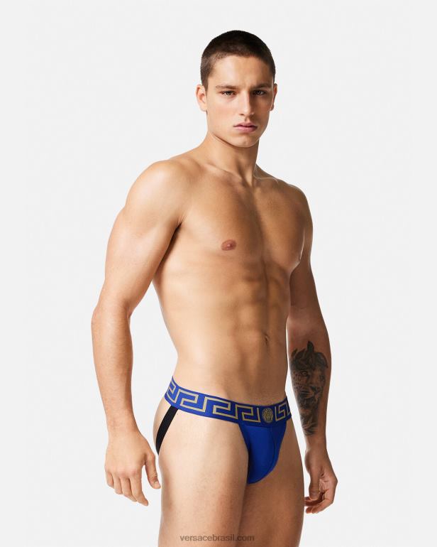 roupas íntimas e moda praia P2TX1777 Versace greca border jockstrap azul homens