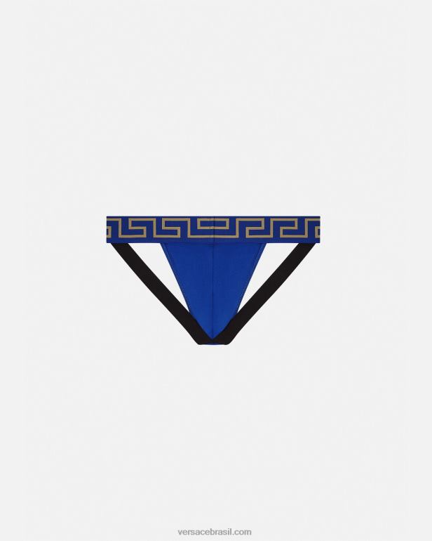 roupas íntimas e moda praia P2TX1777 Versace greca border jockstrap azul homens
