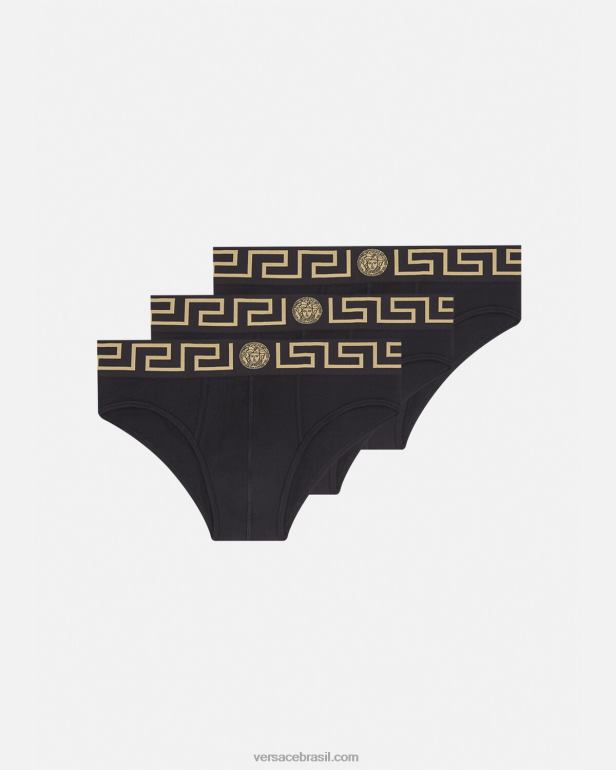roupas íntimas e moda praia P2TX1778 Versace cuecas greca border pacote com 3 preto homens