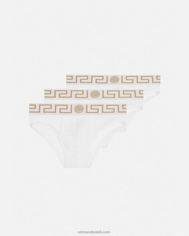 roupas íntimas e moda praia P2TX1780 Versace cuecas greca border pacote com 3 ouro Branco homens