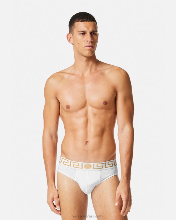 roupas íntimas e moda praia P2TX1781 Versace cuecas greca border pacote com 2 Preto branco homens