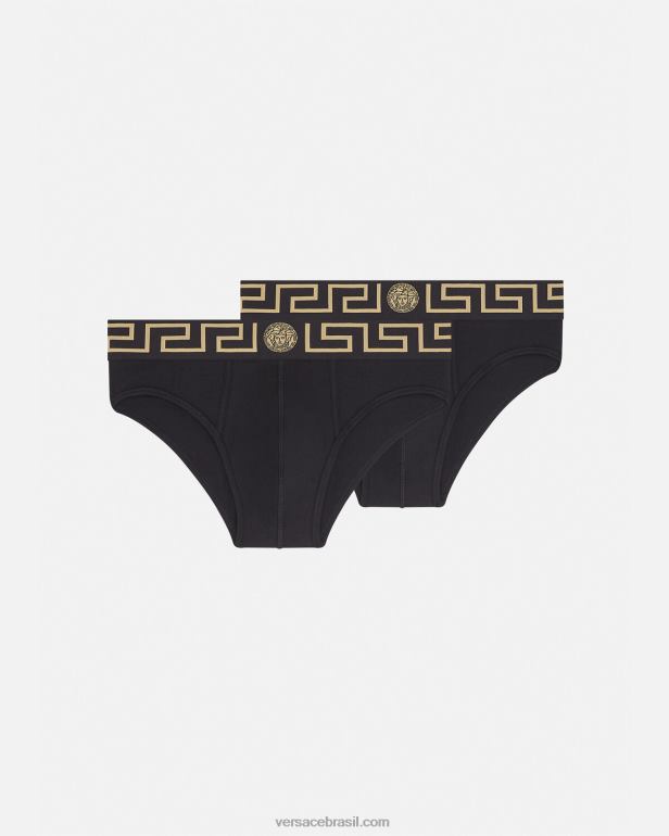 roupas íntimas e moda praia P2TX1782 Versace cuecas greca border pacote com 2 preto homens