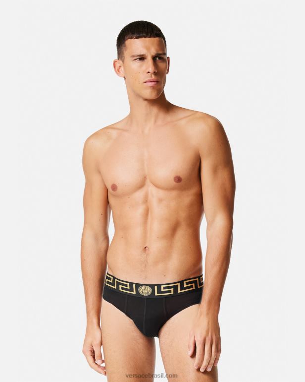 roupas íntimas e moda praia P2TX1783 Versace cuecas greca border pacote com 2 cinza e preto homens