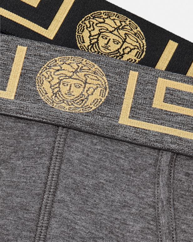 roupas íntimas e moda praia P2TX1783 Versace cuecas greca border pacote com 2 cinza e preto homens
