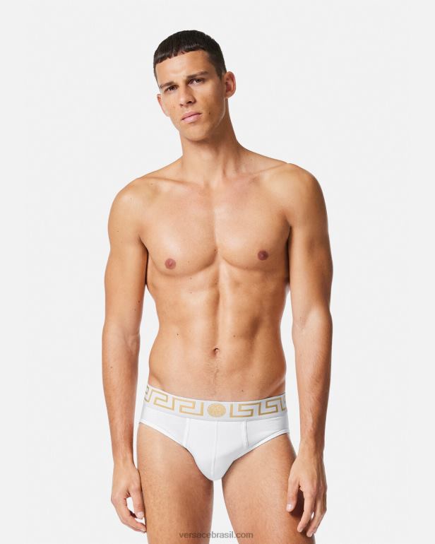 roupas íntimas e moda praia P2TX1784 Versace cuecas greca border pacote com 2 ouro Branco homens