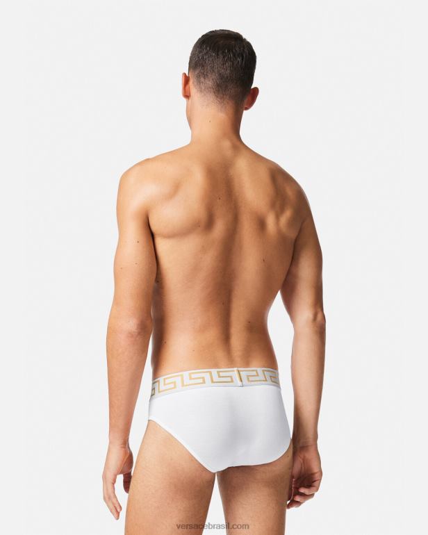 roupas íntimas e moda praia P2TX1784 Versace cuecas greca border pacote com 2 ouro Branco homens