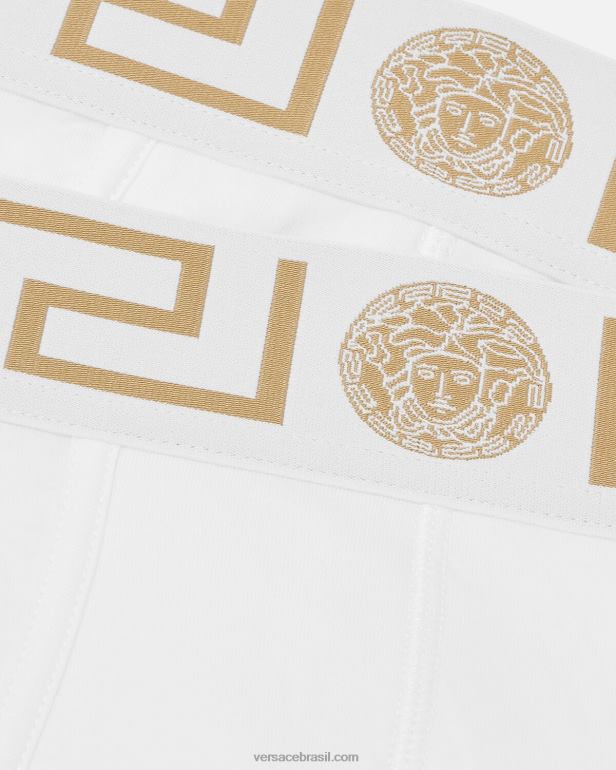 roupas íntimas e moda praia P2TX1784 Versace cuecas greca border pacote com 2 ouro Branco homens