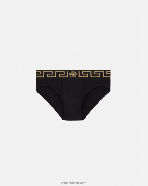 roupas íntimas e moda praia P2TX1785 Versace cueca fronteiriça Greca preto homens