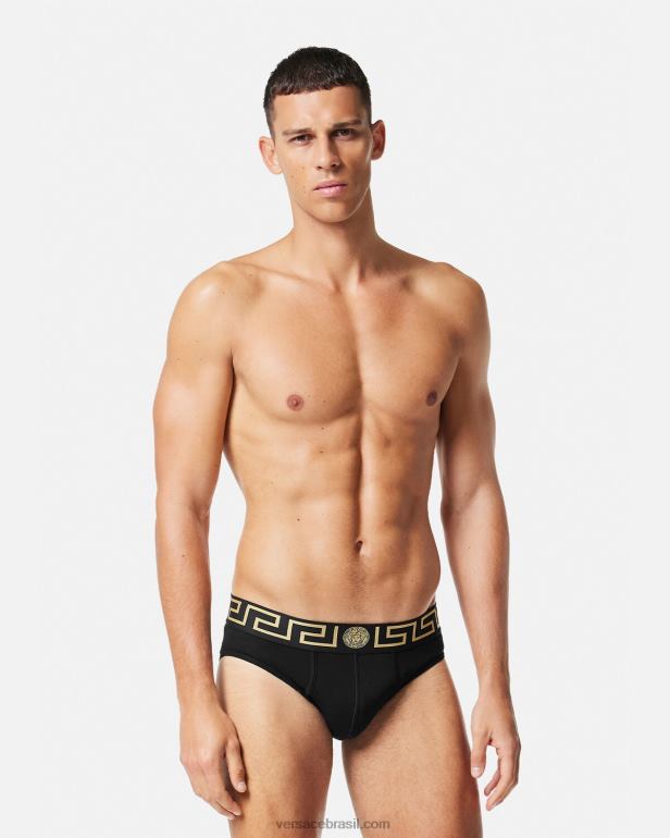 roupas íntimas e moda praia P2TX1785 Versace cueca fronteiriça Greca preto homens