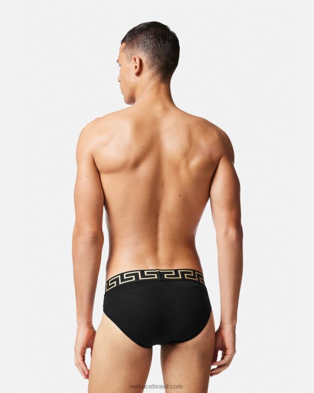 roupas íntimas e moda praia P2TX1785 Versace cueca fronteiriça Greca preto homens