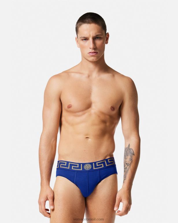 roupas íntimas e moda praia P2TX1787 Versace cueca fronteiriça Greca azul homens