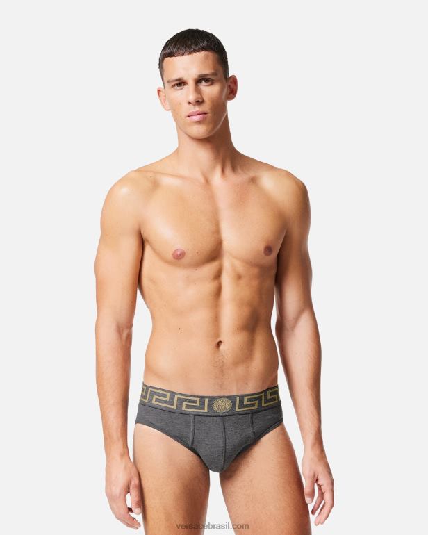 roupas íntimas e moda praia P2TX1790 Versace cueca fronteiriça Greca cinza homens
