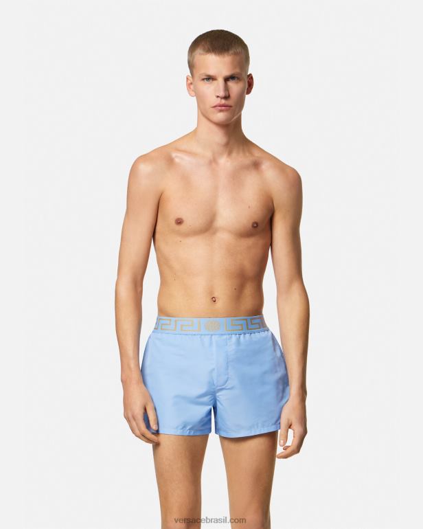 roupas íntimas e moda praia P2TX1796 Versace shorts de banho greca border azul claro homens