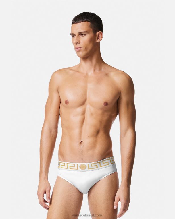 roupas íntimas e moda praia P2TX1797 Versace cueca de banho Greca Border ouro Branco homens