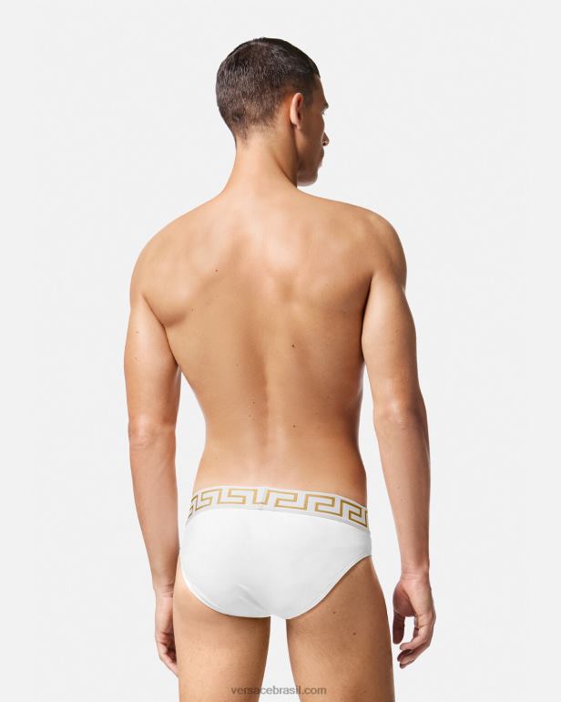 roupas íntimas e moda praia P2TX1797 Versace cueca de banho Greca Border ouro Branco homens