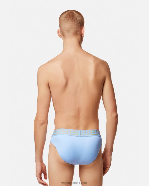 roupas íntimas e moda praia P2TX1798 Versace cueca de banho Greca Border azul claro homens
