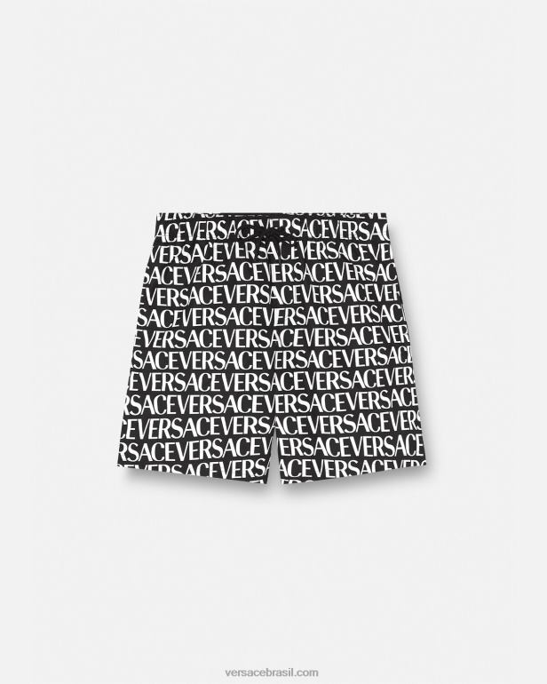 roupas íntimas e moda praia P2TX1803 Versace calções de banho completos preto e estampado homens