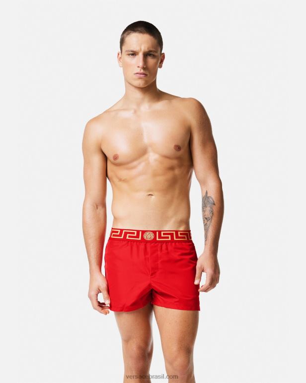 roupas íntimas e moda praia P2TX1810 Versace shorts de banho greca border vermelho homens