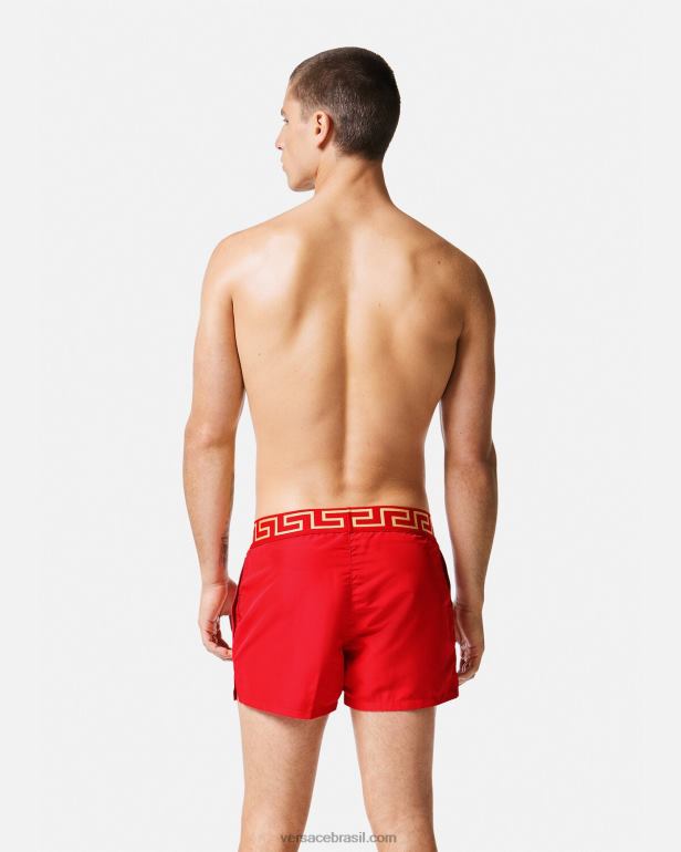 roupas íntimas e moda praia P2TX1810 Versace shorts de banho greca border vermelho homens